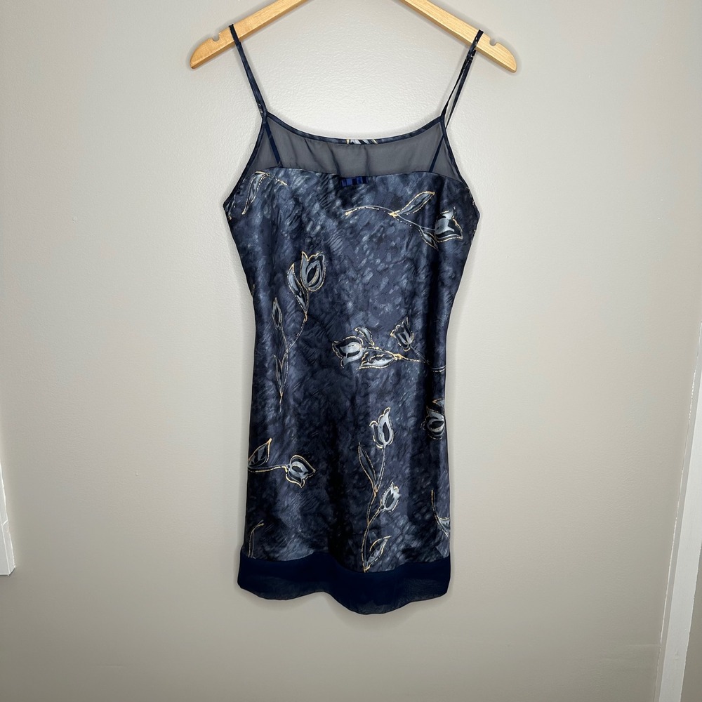 Delicates Women's‎ Navy Floral Mini Slip Dress Mesh Panel Detail Lingerie Party